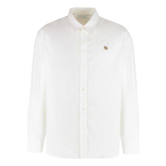 Maison Kitsun&eacute; Casual Shirts, male, White, Size: L Fox Head Embroidery Casual Shirt