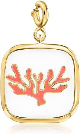 Ross-Simons White Agate and Orange Enamel Coral Reef Charm in 18kt Gold Over Sterling