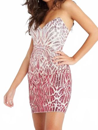 Jovani Ombre Sequined Lace Up Dress In Pink/fuschia