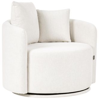 Beliani Sill&oacute;n De Tela Con Respaldo Curvo Base Giratoria De 360&deg; 2 Cojines Blanco Crema Ennora