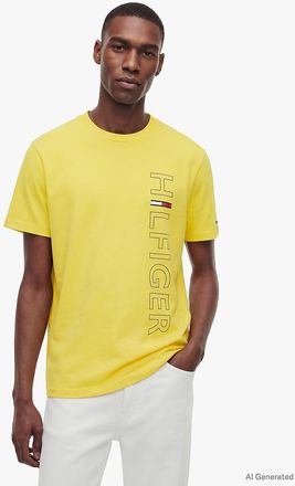 Tommy Hilfiger Mens Vertical Hilfiger Logo T-Shirt - Marigold Yellow - XS