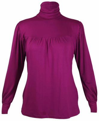 Purple Hanger New Womens Gathered Ruched Long Sleeve T-Shirt Tops Ladies Stretch High Polo Neck Plus Size Top