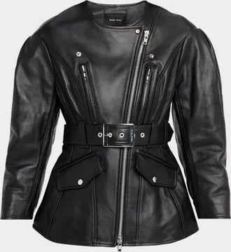 Simone Rocha Sculpted Belt Leather Moto Jacket