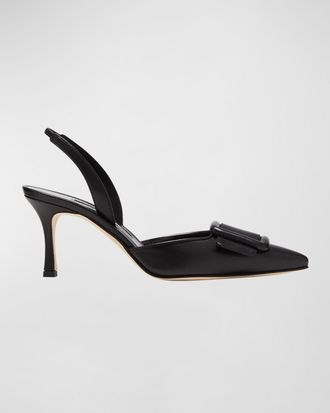 Manolo Blahnik Maysli Leather Buckle Halter Pumps