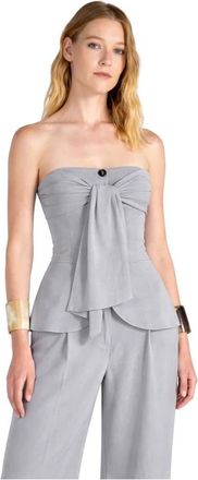 Liviana Conti Button Tied Top - Dames - Blouses - Grijs - S - Leer - Overhemden