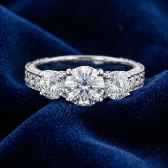 Pompeii3 1 3/4Ct Diamond Vintage 3-Stone Engagement Ring 14K White Gold Size Selectable
