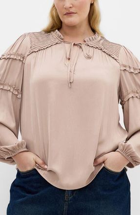 City Chic Ruffle Puff SleevePeasant Blouse in Stone at Nordstrom, Size Xxl