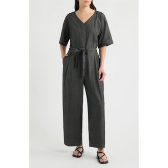 Eileen Fisher Wide Leg Organic Cotton Twill Jumpsuit in Black at Nordstrom, Size Xx-Small