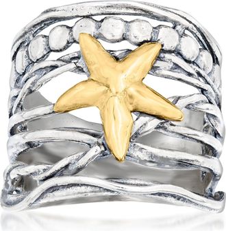 Ross-Simons Sterling Silver and 14kt Yellow Gold Multi-Row Starfish Ring