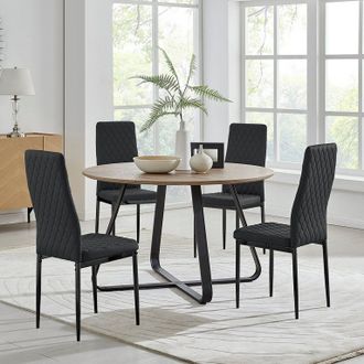 Furniturebox Santorini Brown Round Dining Table & 4 Milan Black Leg Chairs