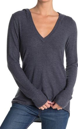 Go Couture Deep V-Neck Hooded Top in Navy at Nordstrom Rack, Size Medium