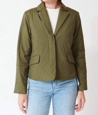 Lilla P Long Sleeve Padded Blazer In Evergreen