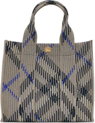 Burberry mini Check knitted tote bag - women - Cotton/Polyamide/Polyurethane - OS - Grey
