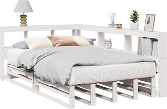 vidaXL Vidaxl - Cama Con Estanter&iacute;a Sin Colch&oacute;n Madera Maciza Blanca 120x190 Cm