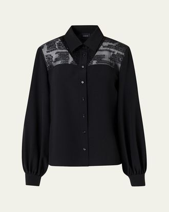 Akris Sequin Embellished Silk Crepe Blouse