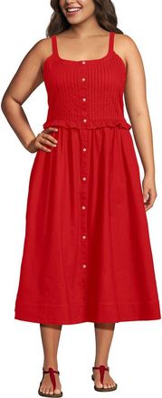 Lands End Plus Size Linen Blend Pintuck Tank Midi Dress in Coral Red at Nordstrom, Size 1X