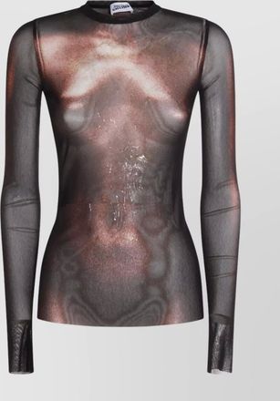 Jean Paul Gaultier sleeves long crew neck fitted sheer graphic