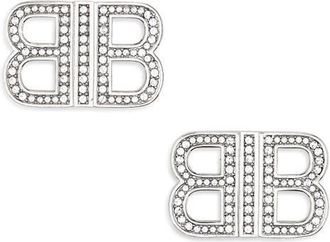 Balenciaga BB 2.0 Crystal Stud Earrings in Silver/Crystal at Nordstrom