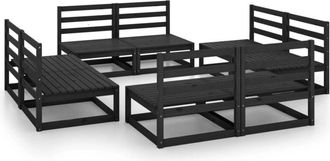 vidaXL 8 Piece Garden Lounge Set Black Solid Pinewood Vidaxl