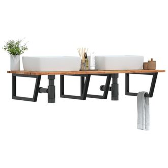 Berkfield Home Basin Shelf Wall Mounted Steel & Solid Wood Acacia in Brown