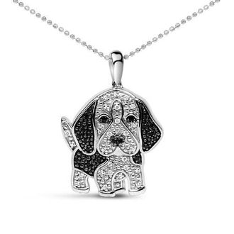House of Brilliance Silver 1/4 cttw White and Black Diamond Dog Pendant Necklace 18 inch at Nordstrom