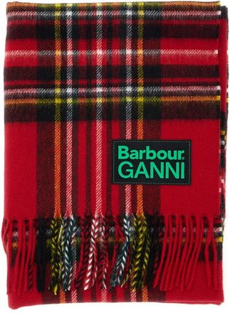 Barbour Tartan Sjaal met Dubbele Logo Patch - Dames - Wintersjaals - Rood - ONE Size - Wol - Accessoires