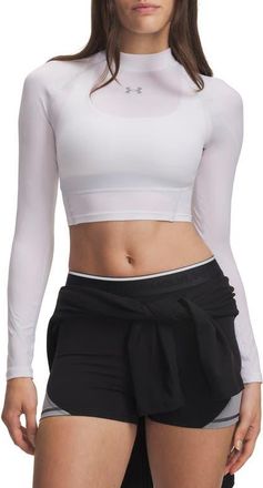 Under Armour HeatGear Elite Mock Neck Crop Top in 100 White at Nordstrom, Size Xx-Large