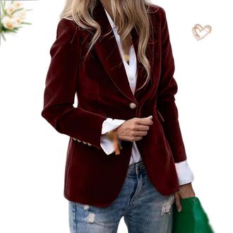 Generic Womens Velvet Blazer Suit Jackets, 2025 Vintage Velvet Jacket, Business Casual Button up Fall Winter Outerwear for Women (Burgundy,XL)