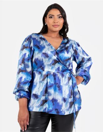 Lovedrobe Womens Ls Wrap Top - Blue - Size: 12