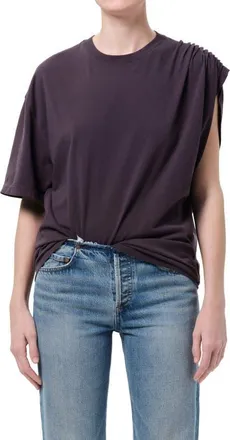 A Gold E Roma Ruched Sleeve Organic Cotton T-Shirt in Charcoal Purple at Nordstrom, Size X-Small