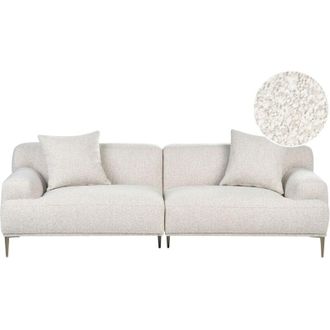 Beliani 3 Seater Fabric Boucle Sofa Off-White Living Room Modern Style Metal Legs MATILA