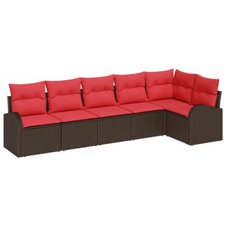 vidaXL Conjunto De Sof&aacute;s De Jard&iacute;n 6 Pcs Marr&oacute;n Y Rojo Rat&aacute;n Sint&eacute;tico Vidaxl