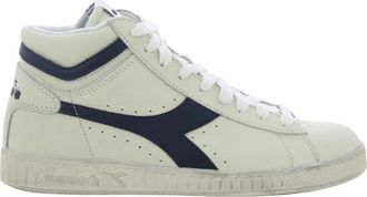 Diadora Blauwe Hoge Top Gewaxte Sneakers - Heren - Sneakers - Wit - 44 1/2 EU - Schoenen