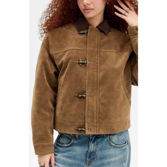 BDG Clasp Faux Suede Jacket in Brown at Nordstrom, Size X-Large