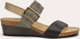 Naot Womens Dynasty Wedge In Soft Black Leather/foggy Gray Leather/soft Beige