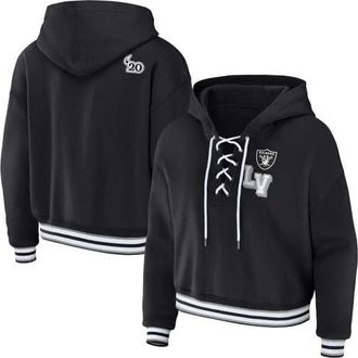 WEAR by Erin Andrews Womens WEAR by Erin Andrews Black Las Vegas Raiders Lace-Up Pullover Hoodie at Nordstrom, Size Xx-Large