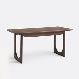 La Redoute Interieurs XL bureau in massief essen met walnootfineer, 2 lades, DOUVE