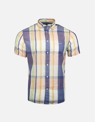 GANT Mens GANT Regular Fit Indian Madras Short Sleeve Shirt, Eggshell - Size: 42/Regular