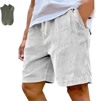 Generic Mokaloha Mens Shorts, Pacificozy Mens Corduroy Shorts, Casual Drawstring Elastic Short with Pockets (XL,White)