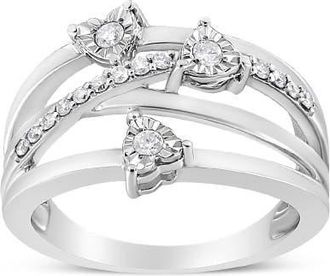 House of Brilliance Silver 1/5 Cttw Miracle-Set Diamond Heart Cross-Over Bypass Ring at Nordstrom, Size 6