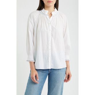 Nic+Zoe Zigzag Stitch Crinkle Cotton Button-Up Shirt in Paper White at Nordstrom, Size Xx-Large