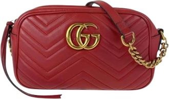 Gucci Pre-owned Cross Body Bags, female, Red, Size: ONE SIZE Pre-owned Leather GG Marmont Chain Shoulder Bag