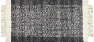 Beliani Alfombra De Lana Negro Blanco Crema 80 X 150 Cm Hecho A Mano Borlas Atlanti