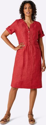 Cr&eacute;ation L Sommerkleid CREATION L PREMIUM Leinen-Kleid, Damen, Gr. 36, Normalgr&ouml;ssen, rot, meliert, Web, 100% Leinen, unifarben, knielang, Rundhals, Kleider Somm