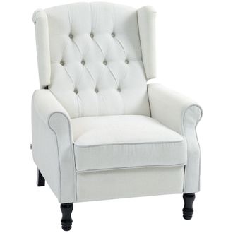 HOMCOM Manual Cream White Reclining Armchair Recliner With Footrest - Cream | TJ Hughes