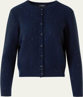 Akris Paillette Wool-Cashmere Knit Crewneck Cardigan