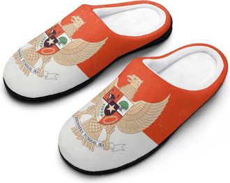 Generic Vintage Indonesian Flag Indonesia Emblem Mens Slippers Slip On Comfortable Fleece Cotton House Shoes Winter