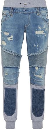 Philipp Plein Denim Jogging Broek Skull&Bones - Heren - Slim Fit Jeans - Blauw - W29 - Denim - Jeans