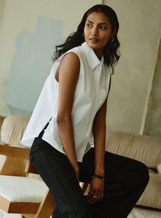 Contemporaine Womens Lightweight poplin sleeveless shirt