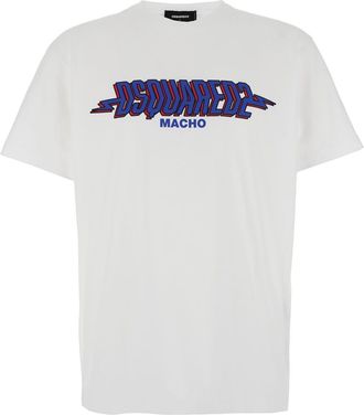 Dsquared2 White Crewneck T-shirt With Logo Print On The Front